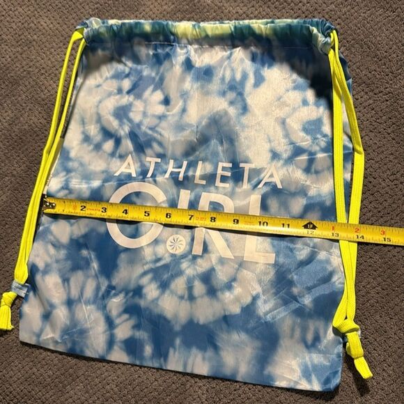 Athleta Girl‎ Tie-Dye Drawstring Backpack Neon Yellow Gym Bag Blue White - Picture 5 of 9